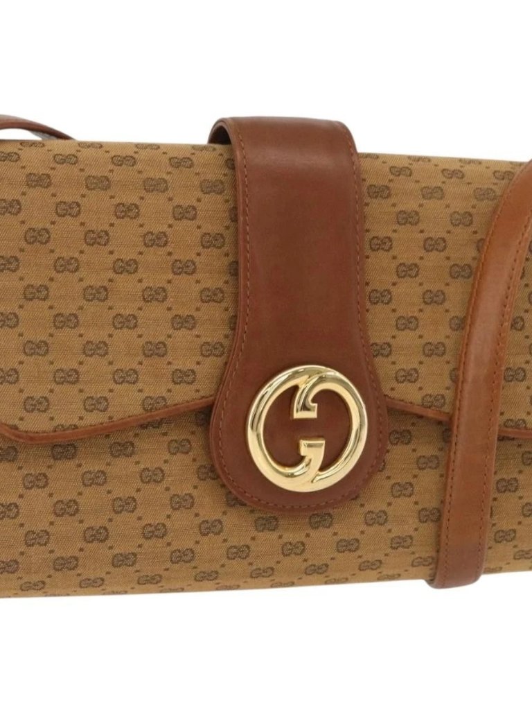 Gucci Micro Gg Canvas Shoulder Bag Beige Gold Auth Am11560
